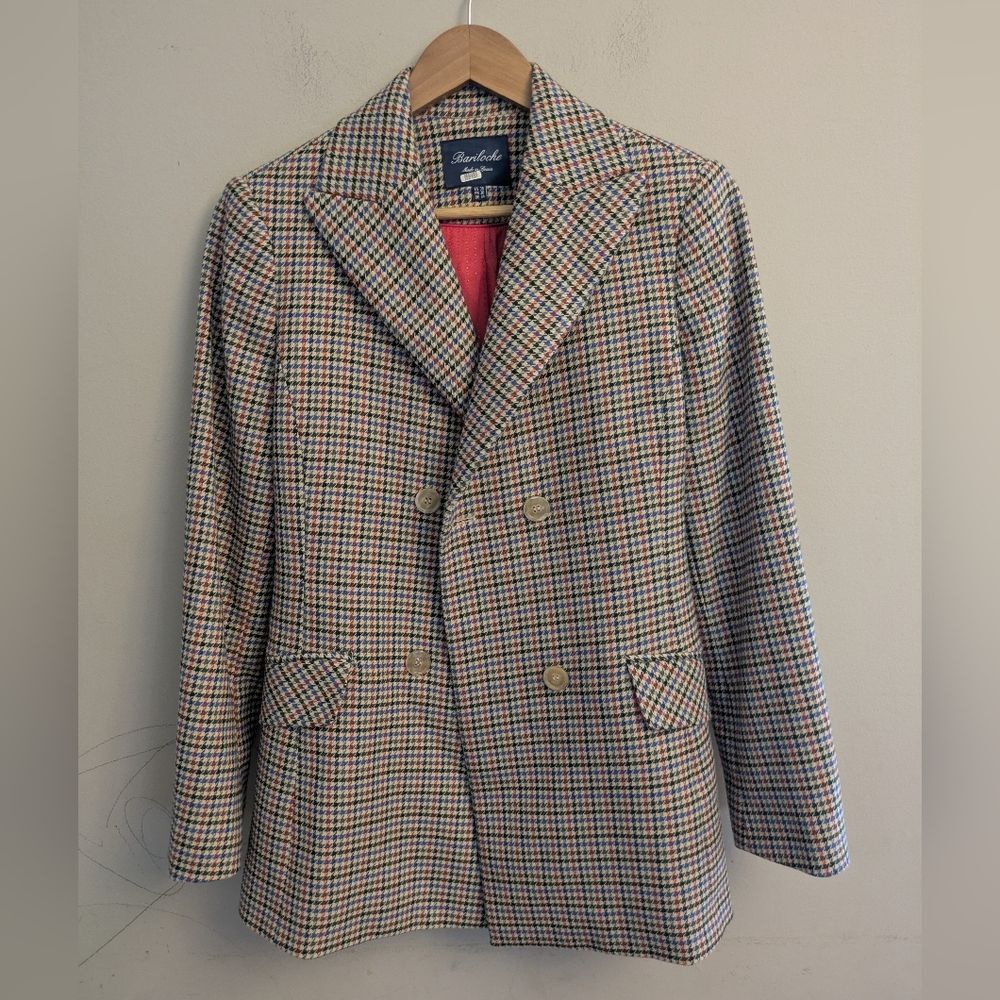 Vintage Bariloche Houndstooth Tan Equestrian Blazer Jacket Size 36